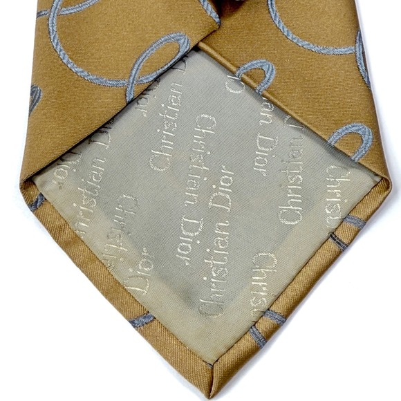 Christian Dior All Silk Necktie Gold Blue Loops Pattern Weighted Mens‎ Tie - Picture 6 of 6